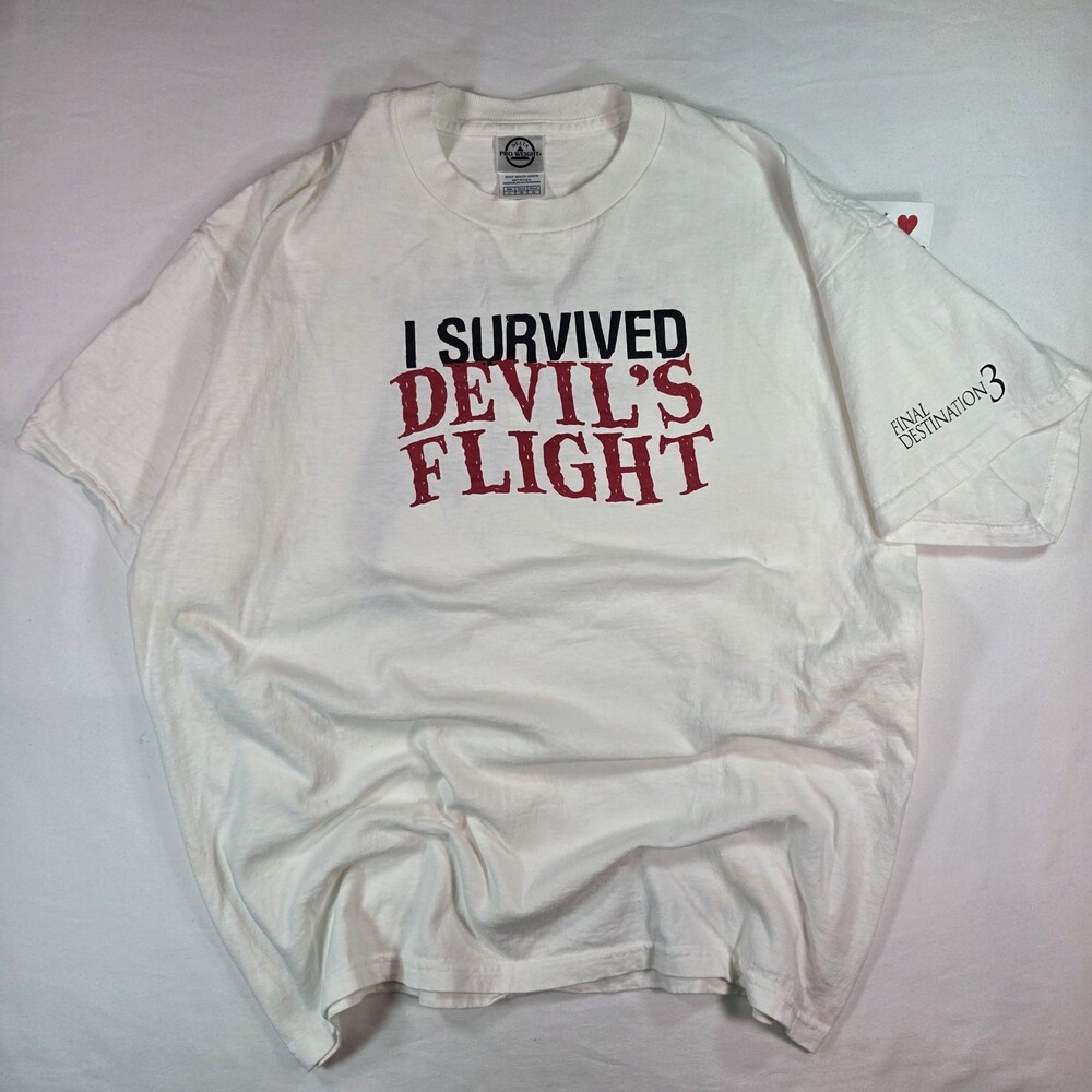 Vintage Final Destination 3 Devil's Flight Shirt Mens Large White Delta Horror